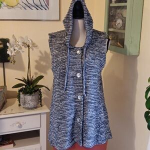 Multiples  Loose Knit Hooded Vest. Coastal. Beachy